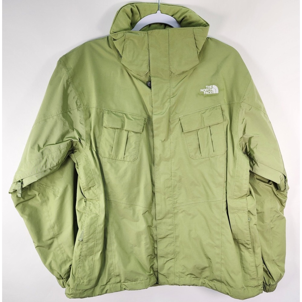 The North Face HyVent Jacket Women's L Green Pockets Hooded Media Port Hiking